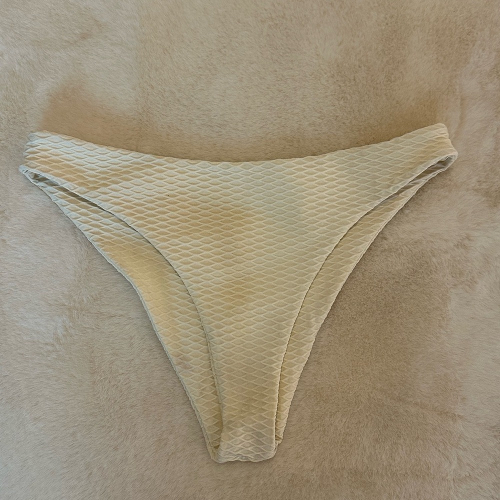 Citrine Swim | Cream Ribbed High-Cut Bikini Bottom | Small